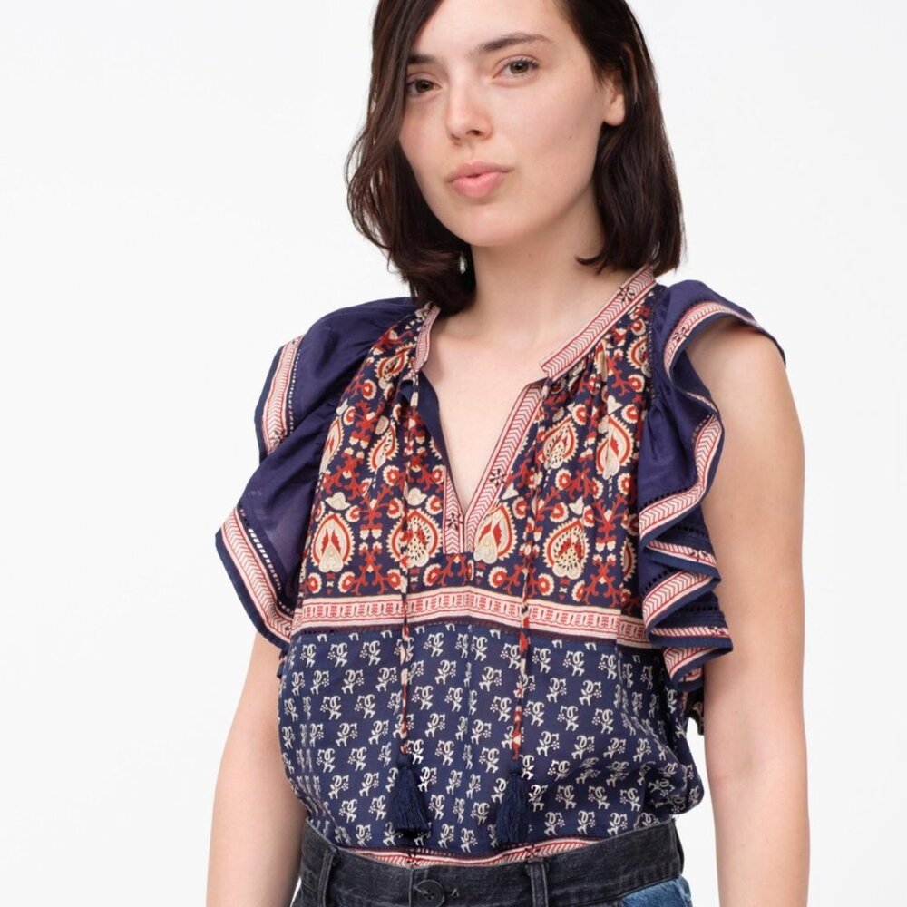 SEA NEW YORK Mia blouse - ruffle blue and red -  Size 4